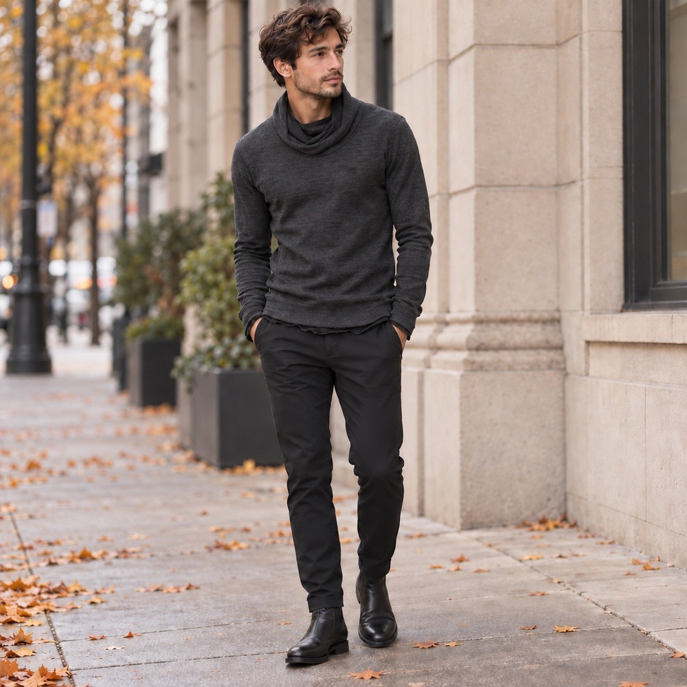 Antony Morato Men's M Charcoal Gray Wool Blend Cowl Neck Raw Edge Sweater